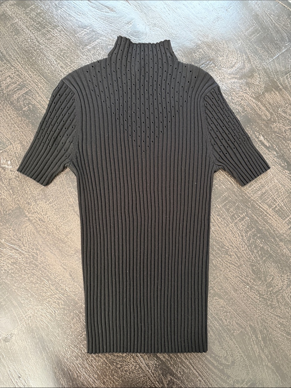 Slim Ribbed Black Short-Sleeve Turtleneck Sweater